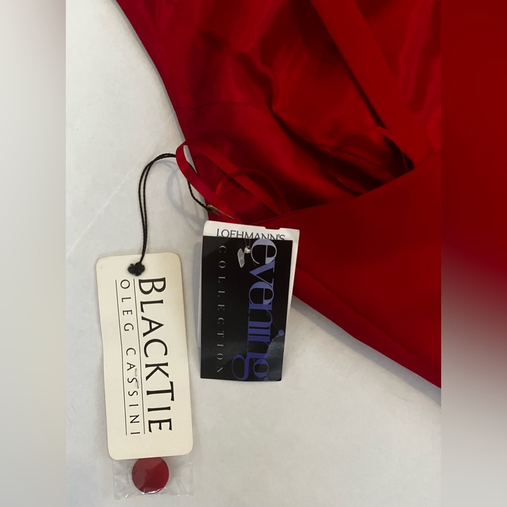 SOLD-NWT Vintage Oleg Cassini BlackTie Red Satin Dress-Size 10 - Picture 5 of 5
